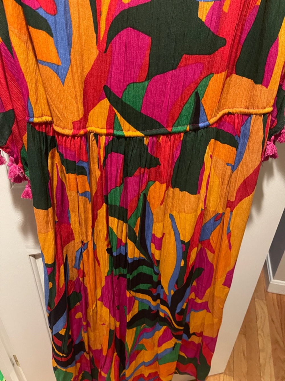Vibrant Multicolor Floral V-Neck Women's Dress - Picture 6 of 6